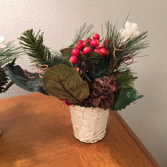 Holiday Christmas Faux Berries Pine Arrangement Potted Faux Artificial - Picture 5 of 7